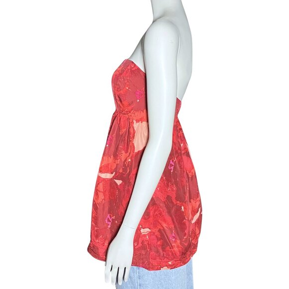 100% Silk Y2K Banana Republic Red Floral Babydoll Strapless Top S/M Sz8 Romantic - Picture 3 of 9